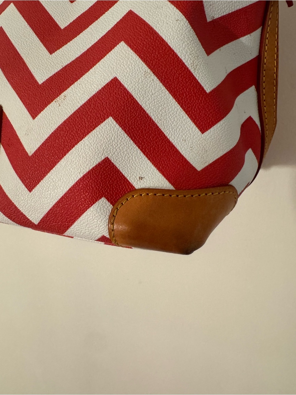 Dooney & Bourke Red and White Chevron Satchel with Tan Trim - Picture 8 of 10